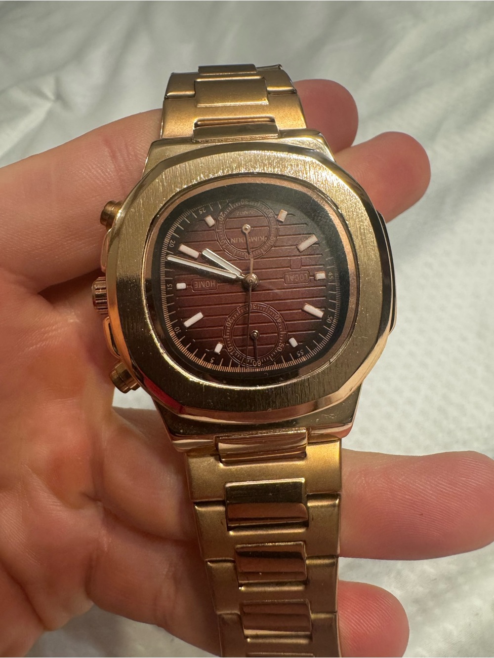 Lucky Fours Gold-Tone Men's Chronograph Watch with Brown Dial